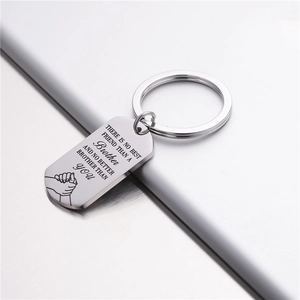 Polished stainless steel brother keychain with engraved quote and handshake design