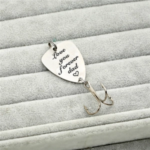 Porte-clés leurre de pêche en acier inoxydable avec gravure Love You Forever