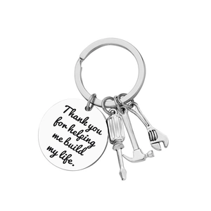 Stainless Steel Keychain With Hammer Wrench Screwdriver Tools Engraved Round Plate Thank You Gift For Men Father Teacher