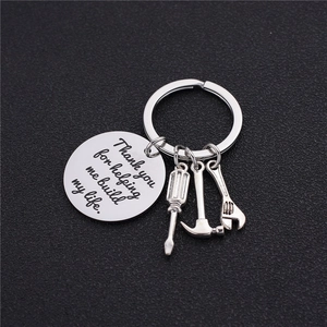 Customized stainless steel keychain with tools and engraved thank you message