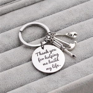 Stainless steel keychain set with mini tools and engraved thank you circle tag