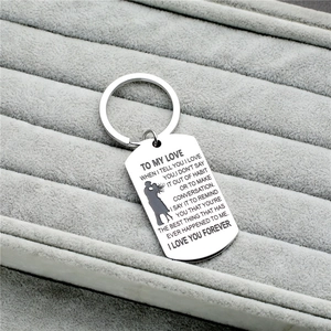 Schlüsselanhänger Aus Edelstahl Dog Tag Gravur Liebeszitat Paar Silhouette Rechteckiger Metallschlüsselring Vatertag Geschenk