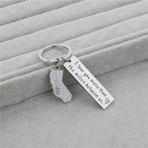 Polished silver keychain with I love you text bar and California map pendant detail