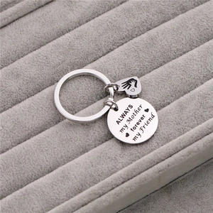 Silver stainless steel keychain with 'Always my Mother' round charm and heart pendant