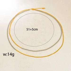Zweischichtige Panzerhalskette in Gold und Silber aus Edelstahl 51+5cm 14g