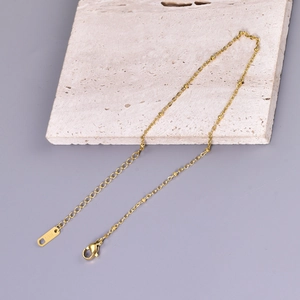 Elegante tobillera de cadena de bolas en oro rosa de 18K con cierre de mosquetón y largo