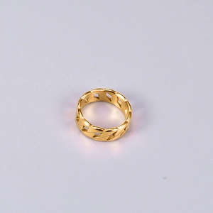 Fashionable 18K gold plated chunky cuban link hollow ring in polished stainless steel