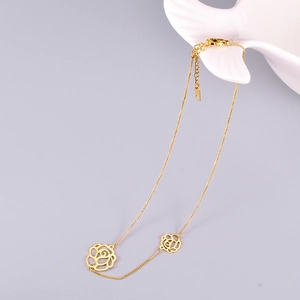 Elegant gold double hollow rose pendant necklace with adjustable chain and lobster clasp