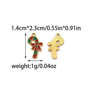Detail view of red and green candy cane charm with bow for Christmas DIY crafts