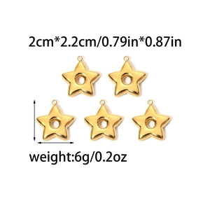 Set of five gold star-shaped stainless steel pendants with size and weight specs