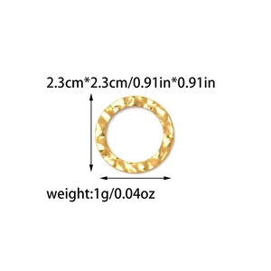 Detail view of 23mm 18K gold plated textured round pendant charm with size dimensions