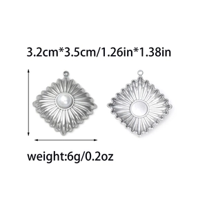 Colgante cuadrado minimalista de acero inoxidable con textura y perla para joyas DIY