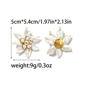 Vintage floral pendant with turquoise accents and pearls, shown in front and back views
