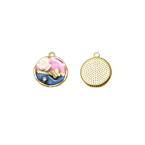 Pendentifs vintage en émail avec fleurs et papillons en acier inoxydable doré
