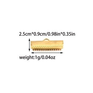 Detailed view of 18K gold plated stainless steel ribbon crimp end with secure teeth