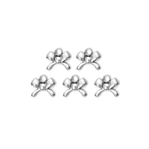 Set of 5 silver stainless steel bow pendants for DIY jewelry making with polished finish