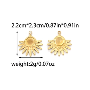18K gold plated stainless steel sunburst pendant charms for DIY jewelry making