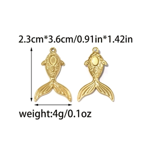 Golden stainless steel fish tail charms with detailed scales for DIY jewelry making