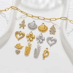 DIY Stainless Steel Pendant Charms Heart Shell Snail Drink Cup Shapes With Rhinestone Gold Silver Plated Jewelry Making Accessories