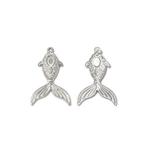 Silver stainless steel mermaid tail charms with embossed texture for DIY jewelry making