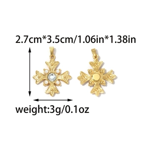 Colgante de cruz dorada vintage con perlas blancas y circón para hacer joyería diy