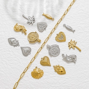 Colgantes de Acero Inoxidable Vintage Corazón Gato Pez Palmera Concha Charms para Joyería DIY Oro Plata Diamantes de Imitación