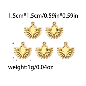 Five 18K gold plated stainless steel fan-shaped geometric charms for DIY jewelry