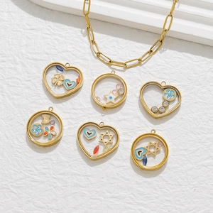 Vintage Roestvrijstalen Medaillon Hanger Voor DIY Ketting Sieraden Maken Goud Hol Glas Frame Met Emaille Charms Strass