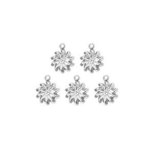 Set of 5 silver stainless steel sunburst flower pendants for DIY jewelry making