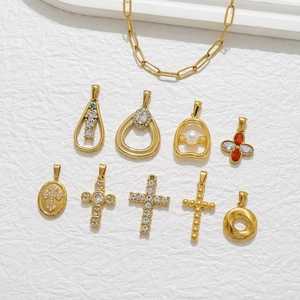 Vintage Goldene Edelstahl Anhänger Für DIY Schmuckherstellung Kreuz Blume Wassertropfen Anhänger Zirkonia Künstliche Perle Nur Anhänger