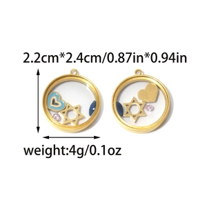 Retro 18K vergulde holle medaillon hanger met kleurrijke hart- en sterbedeltjes