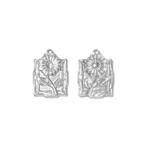 Colgantes rectangulares de acero inoxidable con girasoles grabados para joyería artesanal