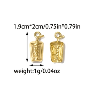 Detail view of 18K gold plated drink cup charms with embossed Cool lettering and size info