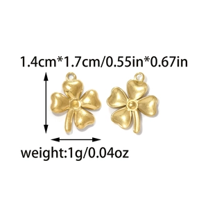 Golden clover-shaped stainless steel DIY jewelry pendants with 1.4cm by 1.7cm dimensions
