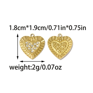 Colgante corazón de acero inoxidable dorado con cristales, accesorio de 1,8x1,9cm