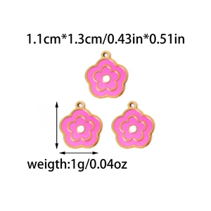 Pink enamel flower pendant charms in gold finish for DIY jewelry making 1.1x1.3cm