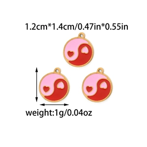 Pink and red enamel heart charms in 18K gold plated stainless steel for DIY jewelry
