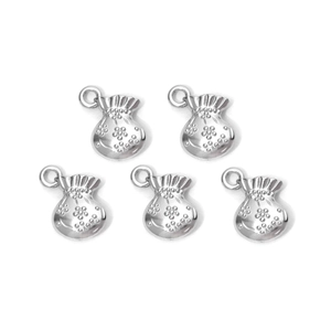 Set of 5 stainless steel lucky bag charms with flower engraving for DIY jewelry making