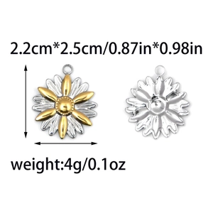Edelstahl-Gänseblümchen-Anhänger in Gold und Silber, Vorder- und Rückseite mit Maßen
