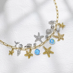 Stainless Steel Sea Life Starfish Whale Tail Moon Star Enamel Pendants For DIY Jewelry Making Necklaces Bracelet Charms