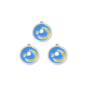 Star and crescent moon pendant charms with blue enamel finish for DIY jewelry making