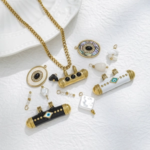 Pendentifs Cylindres en Émail Mauvais Œil en Acier Inoxydable Charme Ovale en Nacre pour Collier Bracelet Fabrication de Bijoux DIY