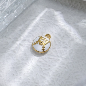Baseball charm pendant with white enamel finish and gold numeral 8 for jewelry making