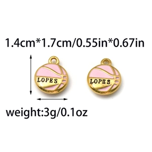 Pink enamel basketball charms with gold plating and LOPES engraving for jewelry