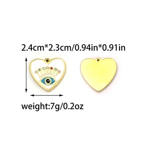 Colgantes de corazón en acero inoxidable con ojo del diablo, esmalte y pedrería oro