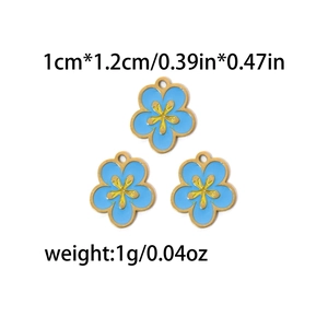 18K gold plated stainless steel blue flower charms with enamel petals and yellow center