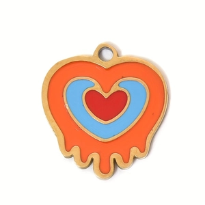 Chic melting heart pendant with layered red, blue and orange enamel in gold plating