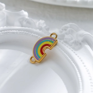 Macro detail of rainbow enamel charm with gold base for DIY jewelry making