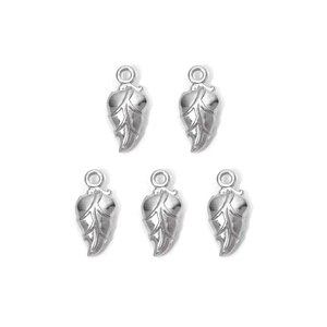 Set of 5 polished 18K gold stainless steel leaf pendants with detailed metal texture