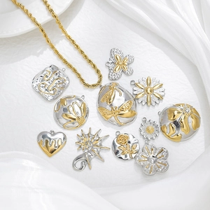 Edelstahl Zweifarbig Gold Silber Anhänger Charme Blumen Schmetterling Libelle Herz Rose Relief Für DIY Halsketten